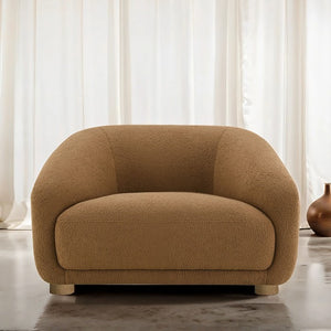 Contemporary Boucle Accent Chair - Slope Arms, Wooden Round Legs, OEKO - TEX Certified