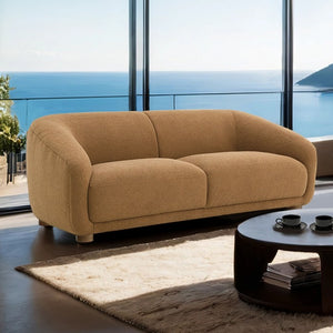 Contemporary Boucle Loveseat – Slope Arms, Wooden Round Legs, OEKO-TEX Certified