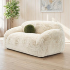 Contemporary Faux Fur Loveseat – Plush Shaggy Texture, Full Swivel Chair + Ball Pillows