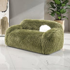 Contemporary Faux Fur Loveseat – Plush Shaggy Texture, Full Swivel Chair + Ball Pillows