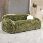 Contemporary Faux Fur Sofa – Plush Shaggy Texture, Full Swivel Chair + Ball Pillows