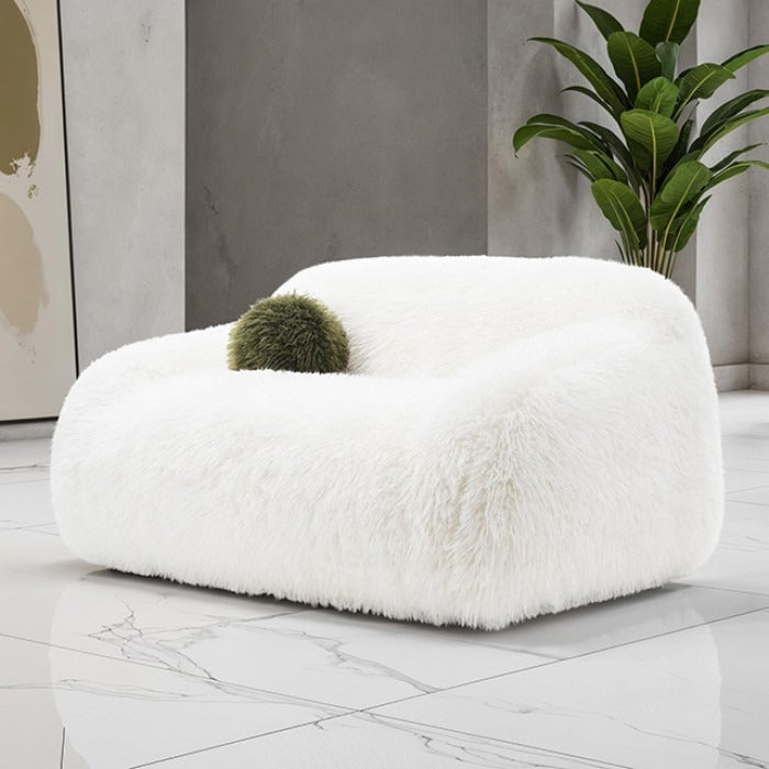 Contemporary Faux Fur Loveseat – Plush Shaggy Texture, Full Swivel Chair + Ball Pillows