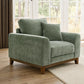 Mid-Century Modern Armchair with Walnut Wood Trim and Throw Pillow