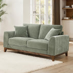 Mid-Century Modern Loveseat with Walnut Trim and Throw Pillows for Living Room