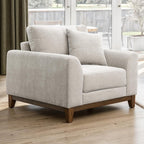 Mid-Century Modern Armchair with Walnut Wood Trim and Throw Pillow