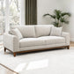 Mid-Century Modern Sofa with Walnut Trim and Throw Pillows for Living Room