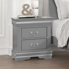 Transitional Sleigh Wood Nightstand with Dovetail Drawers and Metal Pulls