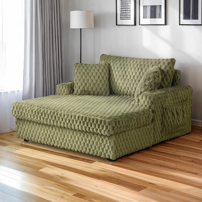 Chaise Lounge with Soft Faux Fur, Cup Holders and Side Pockets