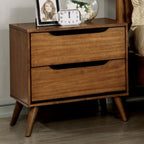 Mid-Century Modern Wood Nightstand – Sleek Tapered Legs and Hidden Pulls
