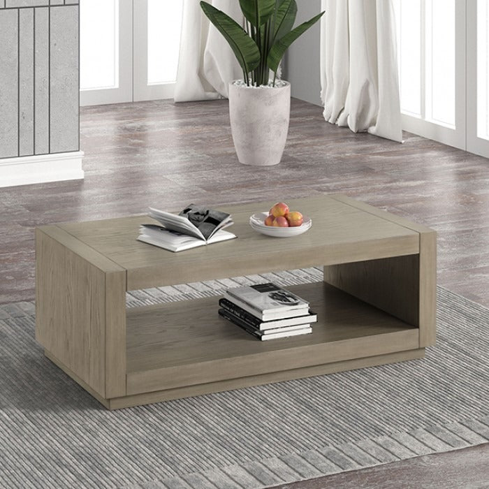 Contemporary Oak Coffee Table – Open Shelf Design with Plinth Base