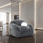 Contemporary Faux Fur Swivel Chair – Plush Shaggy Texture, Full Swivel + Ball Pillows