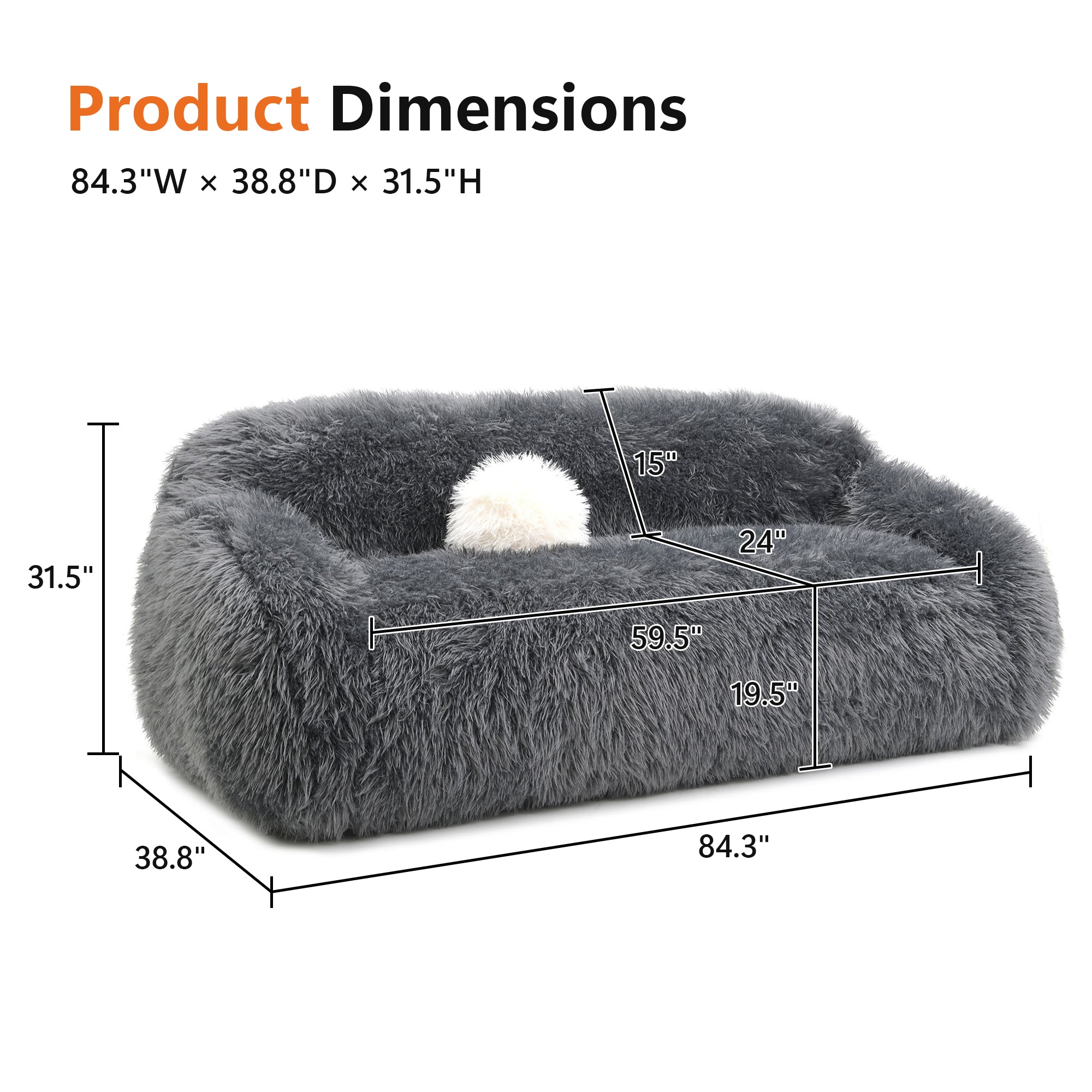 Contemporary Faux Fur Sofa – Plush Shaggy Texture, Full Swivel Chair + Ball Pillows
