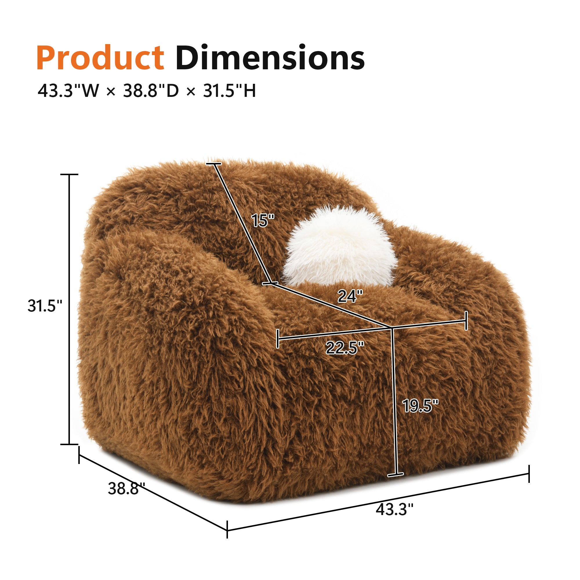 Contemporary Faux Fur Swivel Chair – Plush Shaggy Texture, Full Swivel + Ball Pillows