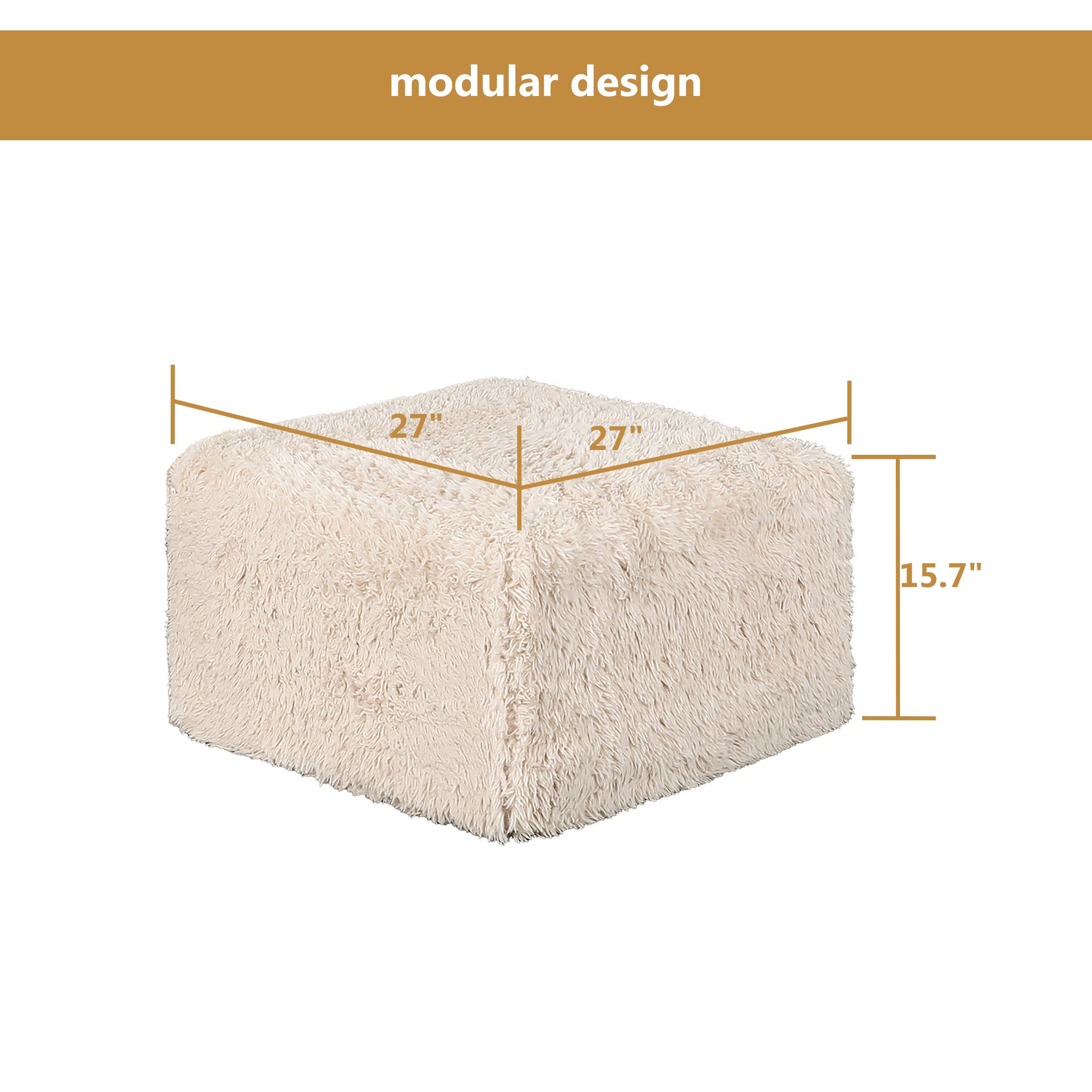 Soft sand Ottoman–Full product dimensions chart showing length, width and height