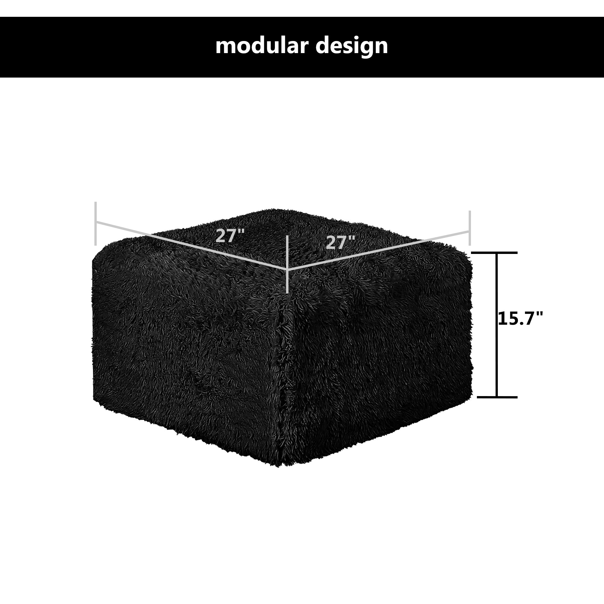 Black Ottoman–Full product dimensions chart showing length, width and height