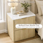 Transitional 2-Drawer Nightstand with Fluted Drawer Fronts, Marble-Look Top & No Assembly Required