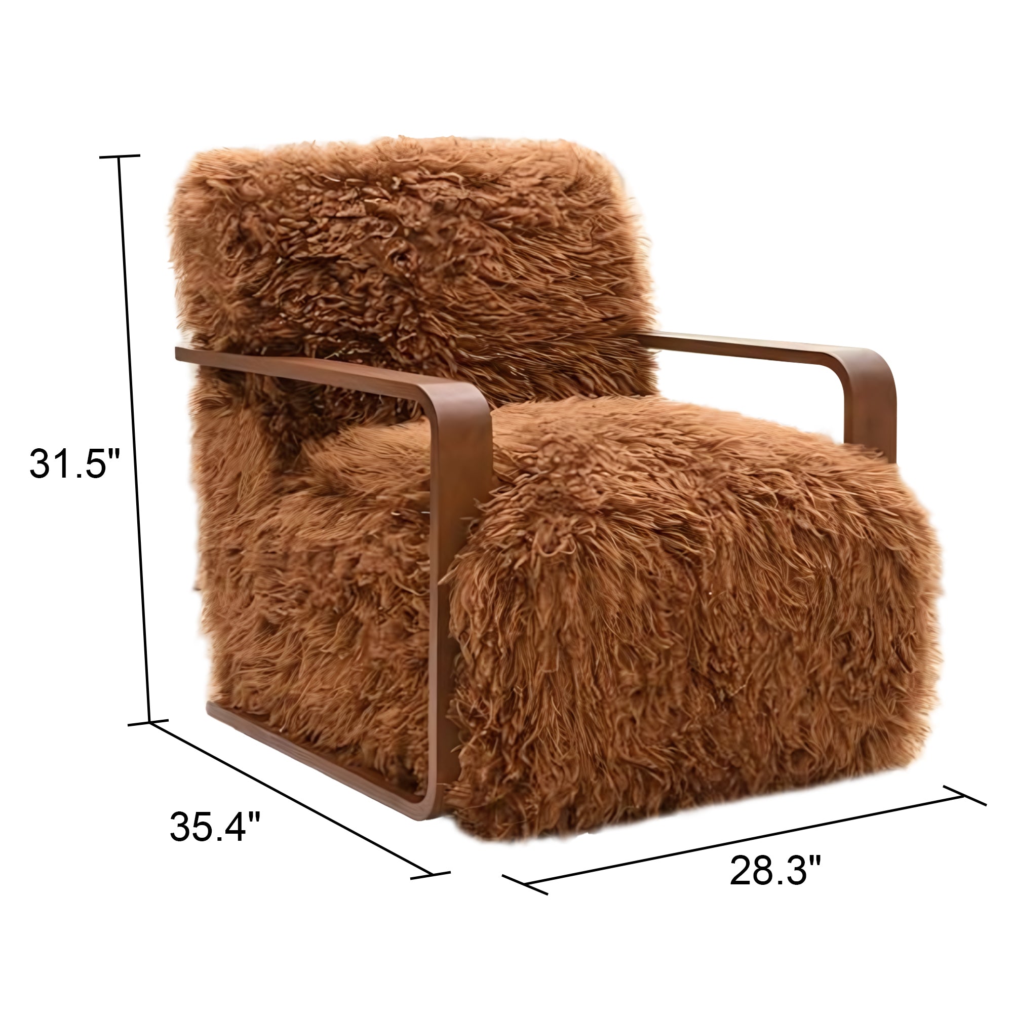 Ultra Soft Faux Fur Accent Chair – Retro Curves, Dark Walnut Wood Arms