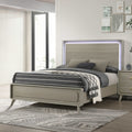 Contemporary Gray Bed with LED Wood Panel Headboard