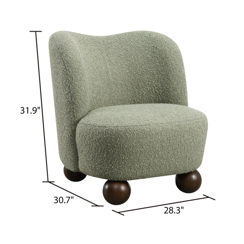Contemporary Boucle Accent Chair – Sculptural Wood Ball Feet, Wide Seat