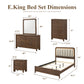 Mid-Century Modern Walnut 4-Piece Bedroom Set with Upholstered LED Platform Bed, Nightstand, Chest & Dresser with Optional Mirror