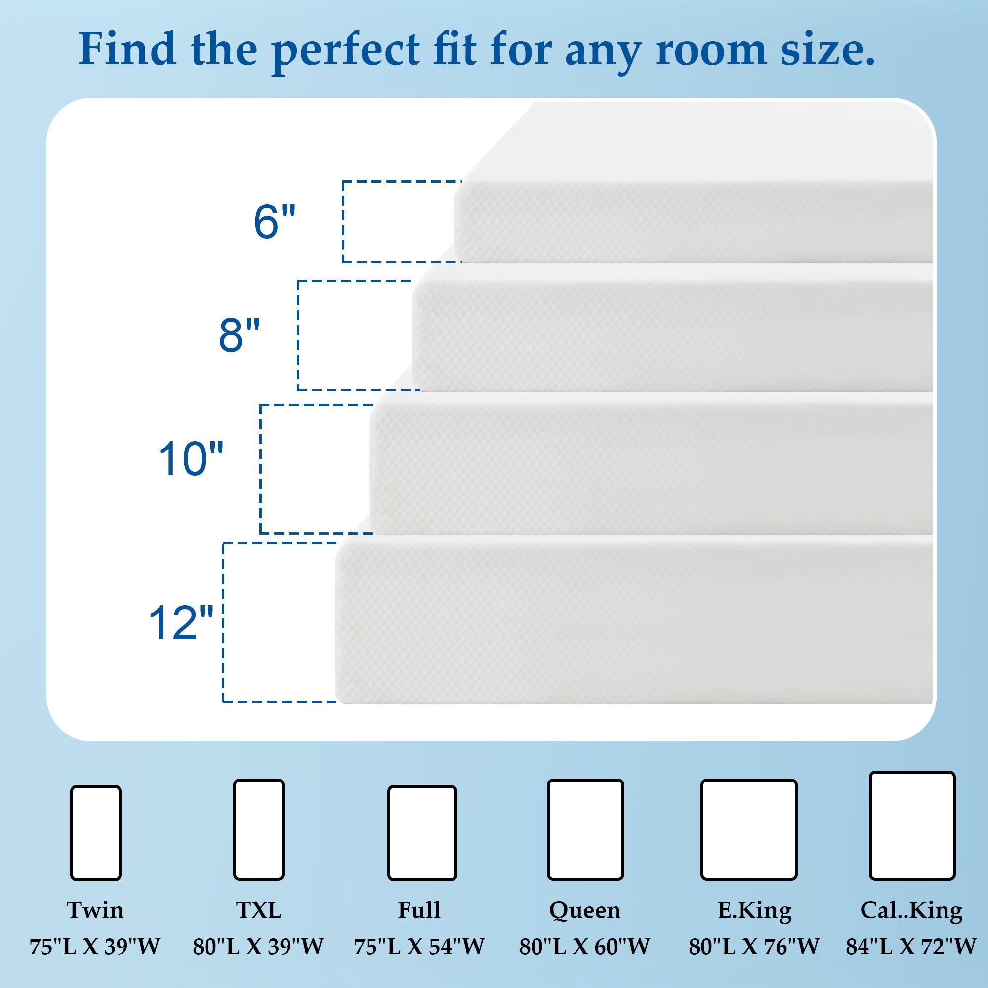 Queen / 10 in Twin / 6 in