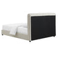 Contemporary Boucle Bed - Padded Vertical Channel Headboard, Round Wood Legs, Mattress Ready