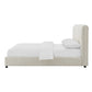 Contemporary Boucle Bed - Padded Vertical Channel Headboard, Round Wood Legs, Mattress Ready