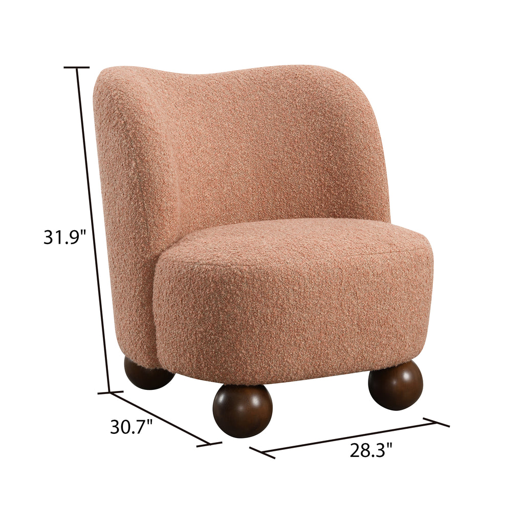 Contemporary Boucle Accent Chair – Sculptural Wood Ball Feet, Wide Seat