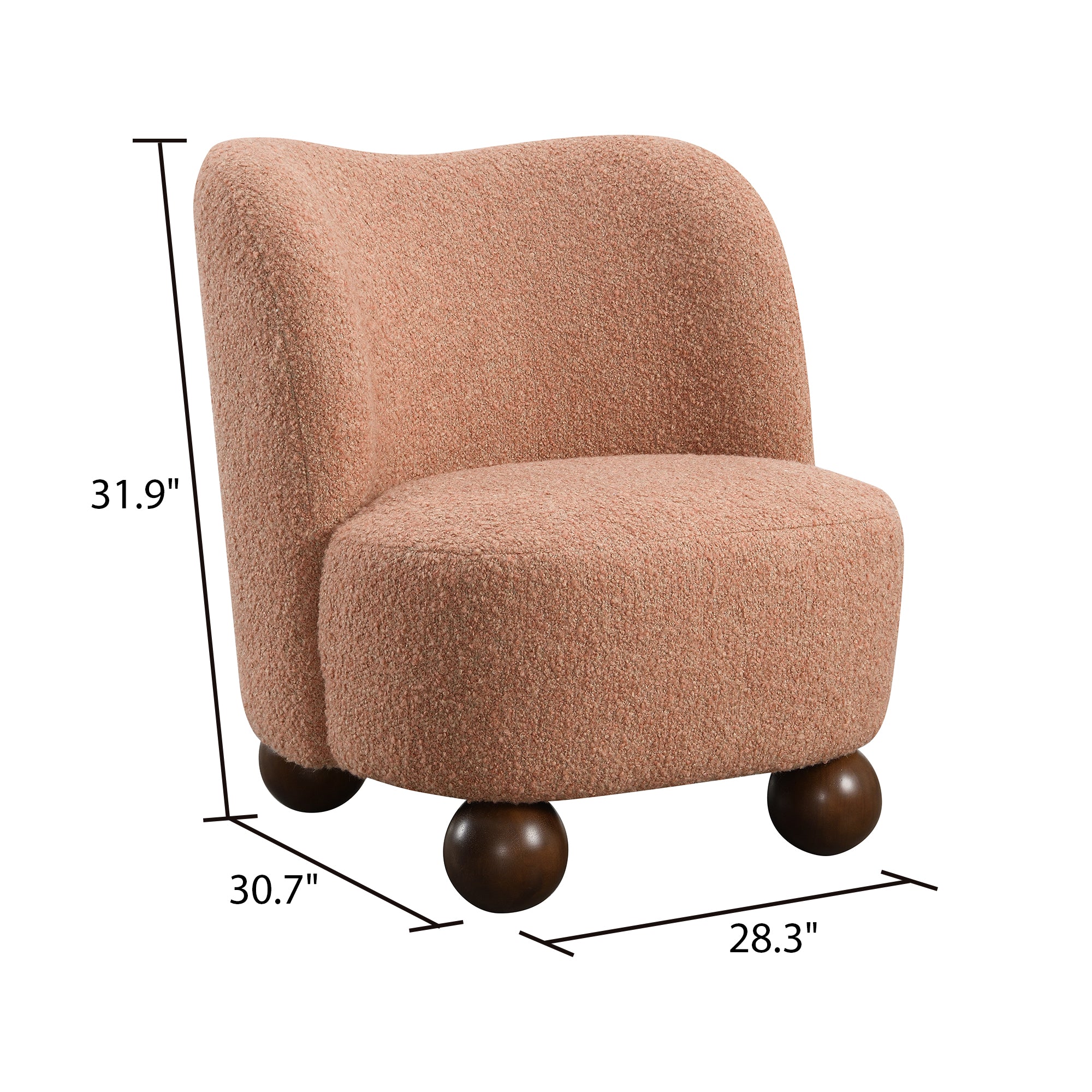 Contemporary Boucle Accent Chair – Sculptural Wood Ball Feet, Wide Seat