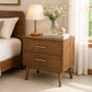 Fully Assembled Mid-Century Modern Walnut Nightstand with Tapered Legs & Nickel Bar Pulls