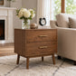 Fully Assembled Mid-Century Modern Walnut Nightstand with Tapered Legs & Nickel Bar Pulls