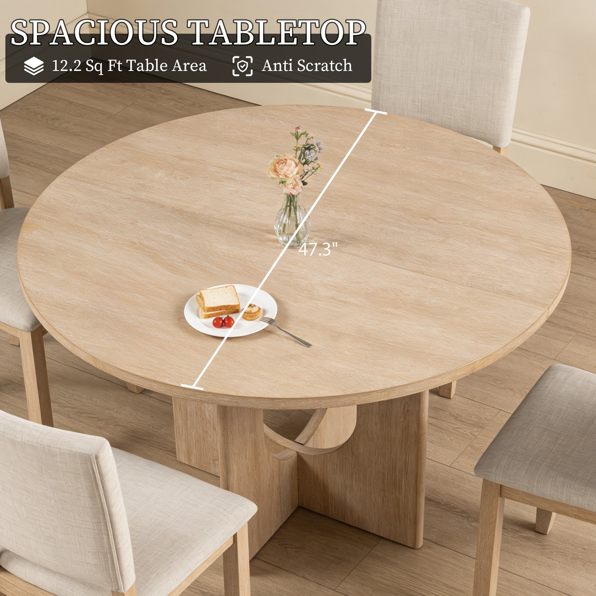 Transitional Round Dining Table with Pedestal Base