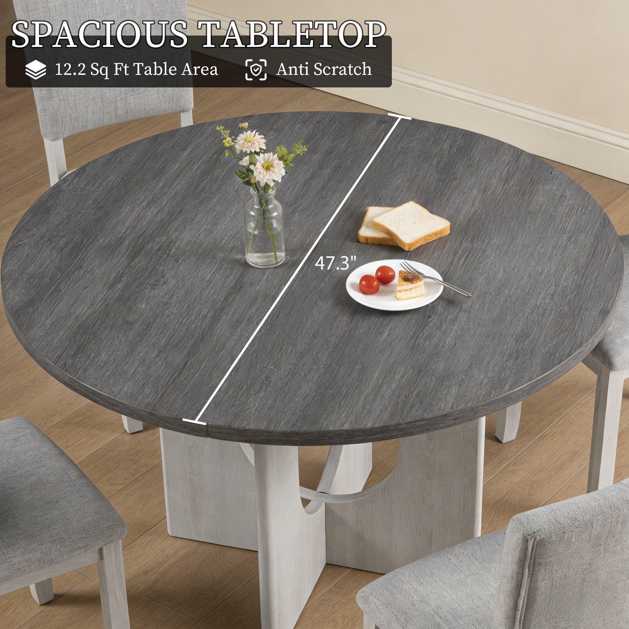 Transitional Round Dining Table with Pedestal Base